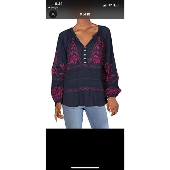 Free People Percussion Top Embroidered Peasant Shirt Small - Picture 1 of 5